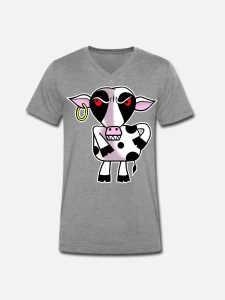 Angry cow - Men's Premium Organic T-shirt with V-neck - dark heather grey