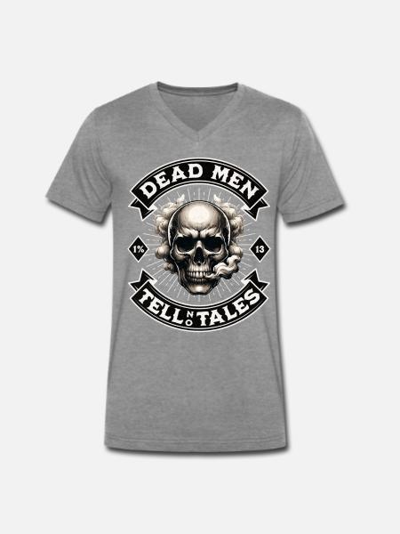 Biker Totenkopf Motorradclub Patch - Männer Premium Bio T-Shirt mit V-Ausschnitt - Dunkelgrau meliert