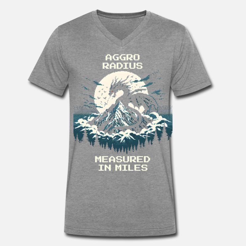 Aggro-Radius | Retro Drache Pixel Art - Männer Premium Bio T-Shirt mit V-Ausschnitt - Dunkelgrau meliert