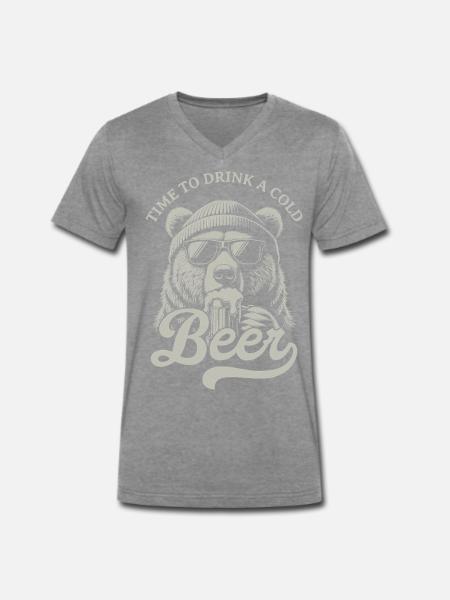 Bierzeit Bär mit Sonnenbrille - Männer Premium Bio T-Shirt mit V-Ausschnitt - Dunkelgrau meliert