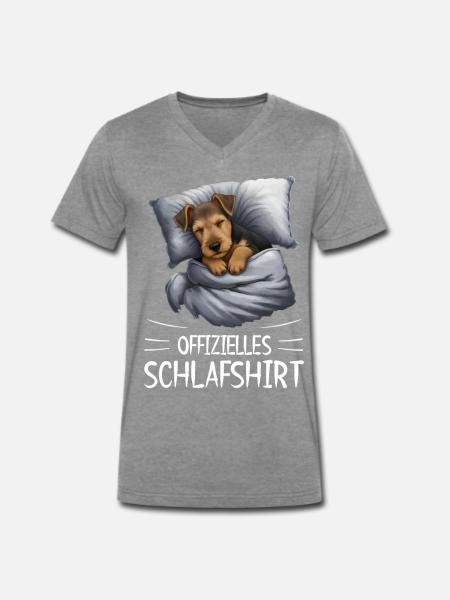 Offizielles Schlafshirt Airedale Terrier Hund - Männer Premium Bio T-Shirt mit V-Ausschnitt - Dunkelgrau meliert