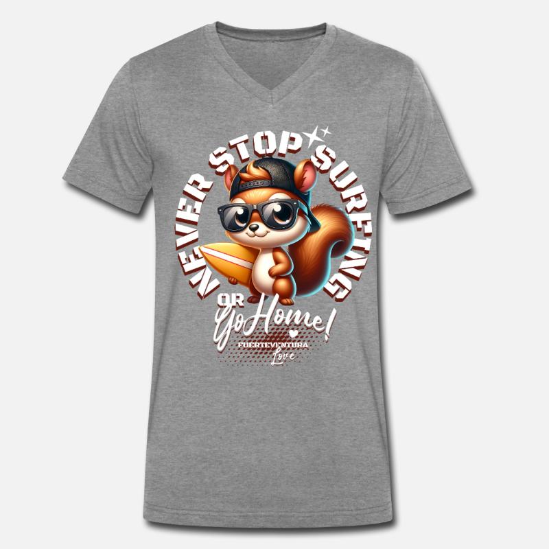 Surfer Eichhörnchen mit Surfbrett - Männer Premium Bio T-Shirt mit V-Ausschnitt - Dunkelgrau meliert