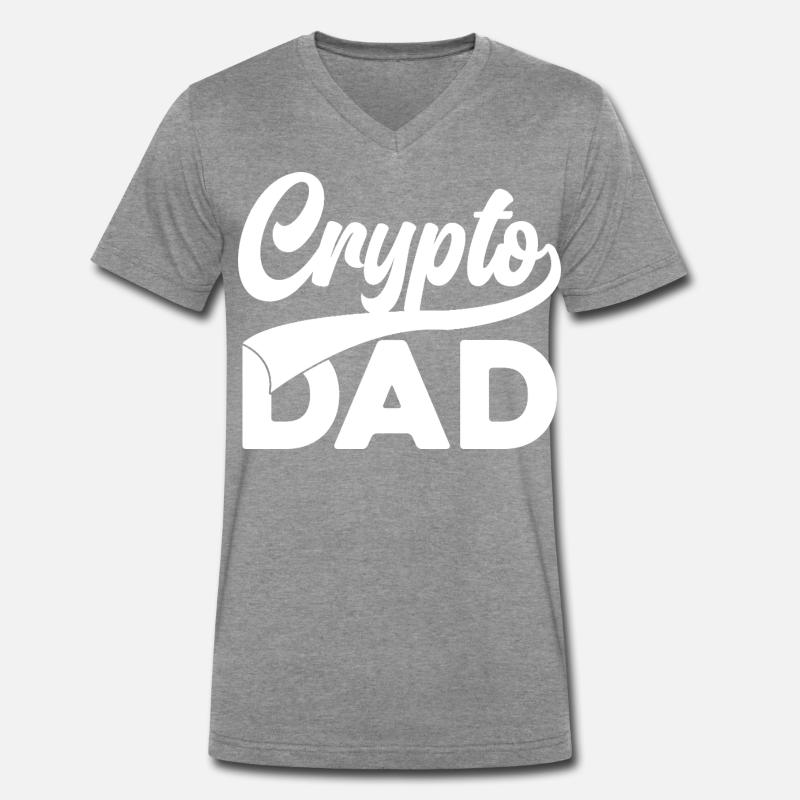 Crypto Dad Script Logo - Männer Premium Bio T-Shirt mit V-Ausschnitt - Dunkelgrau meliert