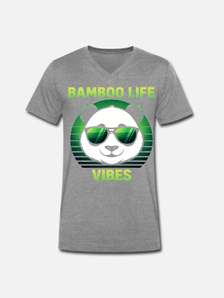 Cooler Panda mit Sonnenbrille - Männer Premium Bio T-Shirt mit V-Ausschnitt - Dunkelgrau meliert