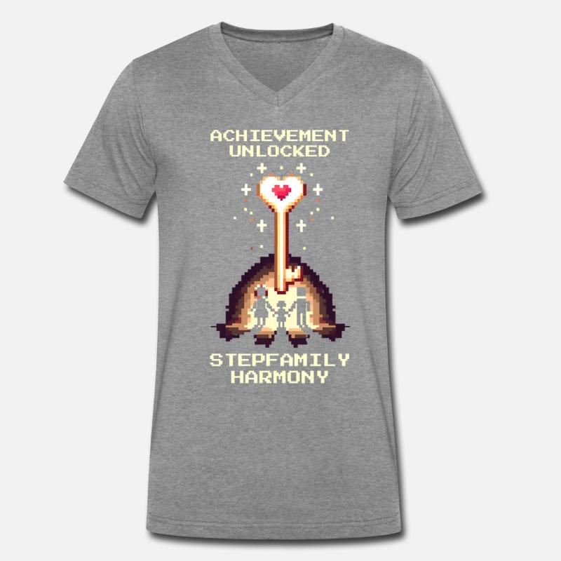 Patchwork-Harmonie freigeschaltet | Patchwork - Männer Premium Bio T-Shirt mit V-Ausschnitt - Dunkelgrau meliert