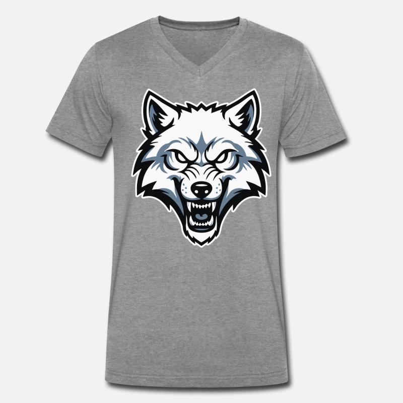 Wild Arctic White Wolf Maskottchen-Maskottchen-Logo - Männer Premium Bio T-Shirt mit V-Ausschnitt - Dunkelgrau meliert