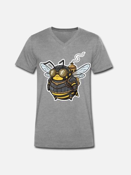 Steampunk Worker Bee Gepanzerte Brille - Männer Premium Bio T-Shirt mit V-Ausschnitt - Dunkelgrau meliert