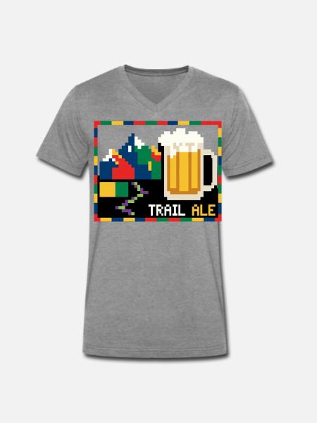 Trail Ale Wandern Bier Pixelart - Männer Premium Bio T-Shirt mit V-Ausschnitt - Dunkelgrau meliert