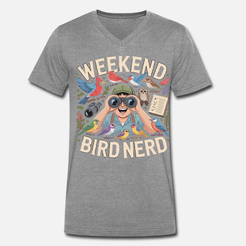 Weekend Bird Nerd Vogelbeobachter - Männer Premium Bio T-Shirt mit V-Ausschnitt - Dunkelgrau meliert