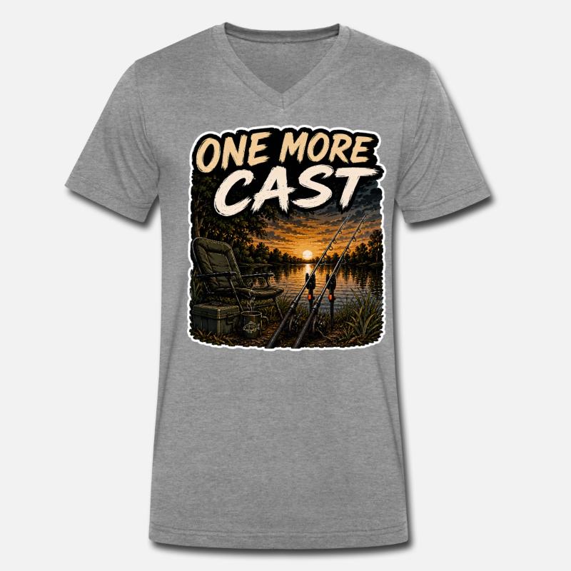 Ein weiterer Wurf Sonnenuntergangs-Karpfenfischen-Design - Männer Premium Bio T-Shirt mit V-Ausschnitt - Dunkelgrau meliert