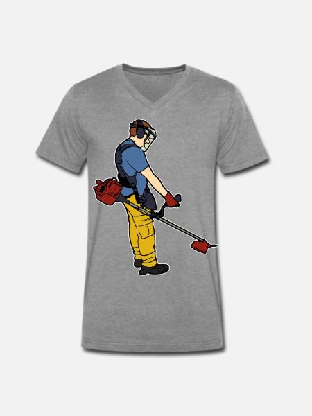Gartenpfleger mit Freischneider - Männer Premium Bio T-Shirt mit V-Ausschnitt - Dunkelgrau meliert