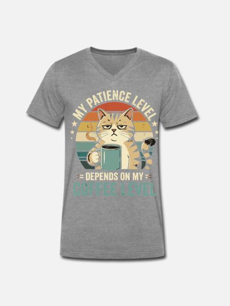 Katzenkaffee Level: Geduld Vom Kaffee - Männer Premium Bio T-Shirt mit V-Ausschnitt - Dunkelgrau meliert