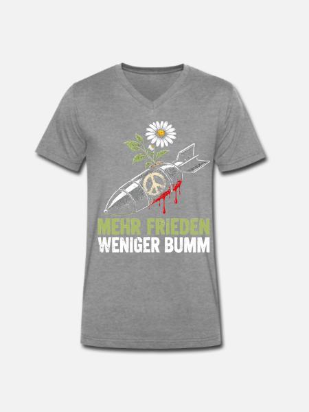 Mehr Frieden, weniger Bumm - Männer Premium Bio T-Shirt mit V-Ausschnitt - Dunkelgrau meliert