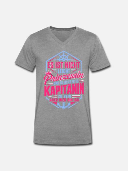 Kapitänin Segler Spruch Boot Anker - Männer Premium Bio T-Shirt mit V-Ausschnitt - Dunkelgrau meliert