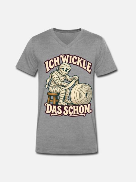 Mumie wickelt Bandagen – Halloweenhumor - Männer Premium Bio T-Shirt mit V-Ausschnitt - Dunkelgrau meliert