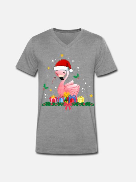 Flamingo Weihnachten - Männer Premium Bio T-Shirt mit V-Ausschnitt - Dunkelgrau meliert