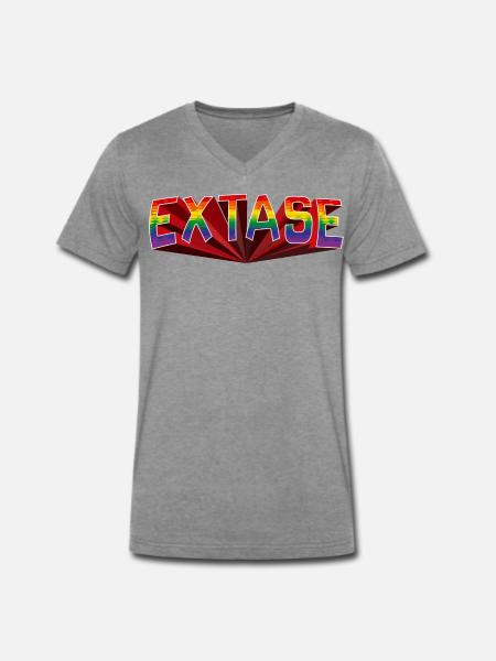 Ekstase Regenbogen Schrift - Männer Premium Bio T-Shirt mit V-Ausschnitt - Dunkelgrau meliert