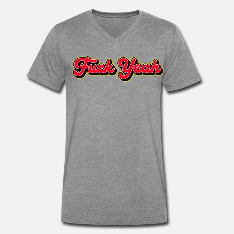 Verdammt ja, 3D Red Script - Männer Premium Bio T-Shirt mit V-Ausschnitt - Dunkelgrau meliert