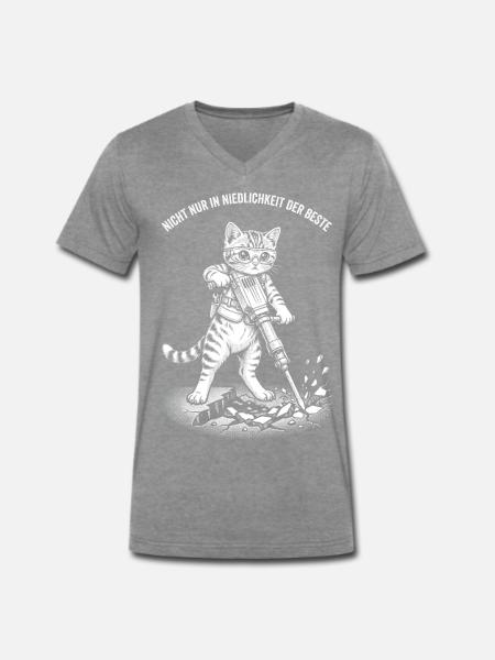 Bauarbeiter mit Niedlichkeit, Handwerker Katze - Männer Premium Bio T-Shirt mit V-Ausschnitt - Dunkelgrau meliert