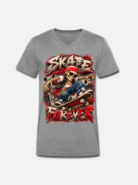 Skelett-Skater Forever Graffiti - Männer Premium Bio T-Shirt mit V-Ausschnitt - Dunkelgrau meliert