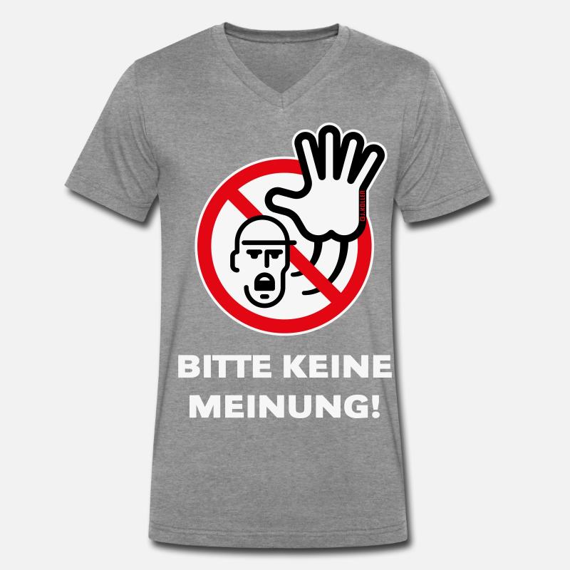 Bitte Keine Meinung! (Warnzeichen Warnschild / 3C) - Männer Premium Bio T-Shirt mit V-Ausschnitt - Dunkelgrau meliert