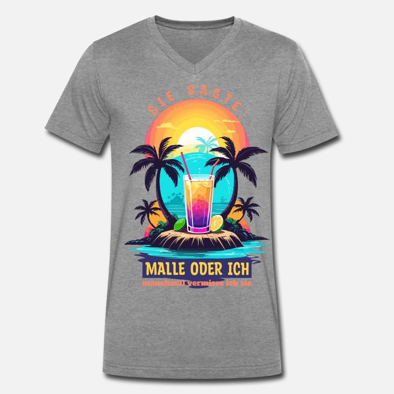 Sie sagte. Malle oder ich - Männer Premium Bio T-Shirt mit V-Ausschnitt - Dunkelgrau meliert