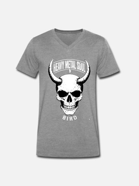 BIRD Original – Gehörnter Rebellenschädel - Männer Premium Bio T-Shirt mit V-Ausschnitt - Dunkelgrau meliert