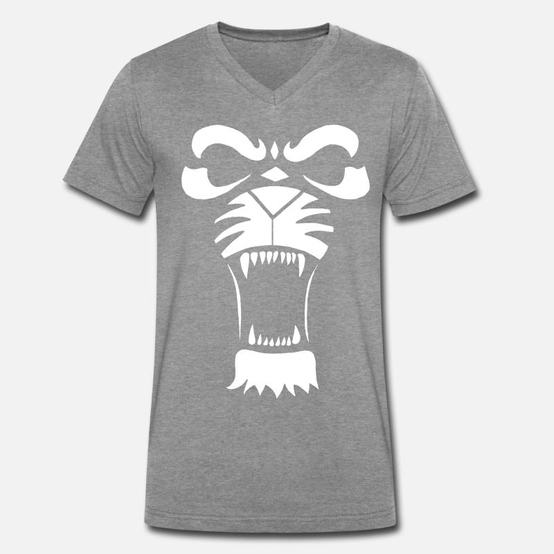 Raublöwe oder Tiger (Weiß) - Männer Premium Bio T-Shirt mit V-Ausschnitt - Dunkelgrau meliert