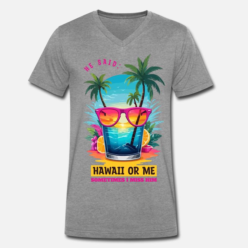 Er sagte: Hawaii oder ich - Männer Premium Bio T-Shirt mit V-Ausschnitt - Dunkelgrau meliert