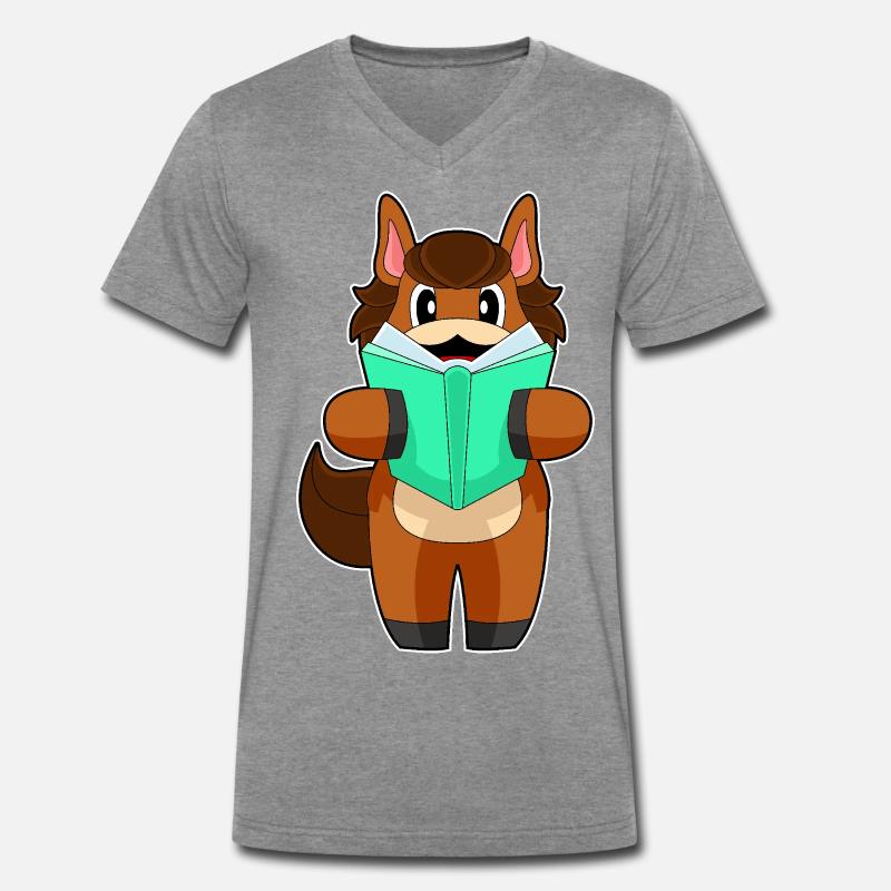 Pferd Buch - Männer Premium Bio T-Shirt mit V-Ausschnitt - Dunkelgrau meliert