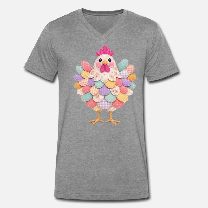 Niedlicher Patchwork-Hennen-Rustikal-Stil - Männer Premium Bio T-Shirt mit V-Ausschnitt - Dunkelgrau meliert