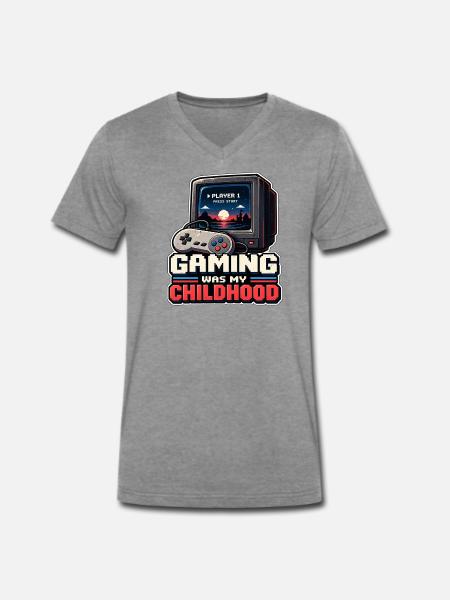 Gaming war meine Kindheit - Männer Premium Bio T-Shirt mit V-Ausschnitt - Dunkelgrau meliert