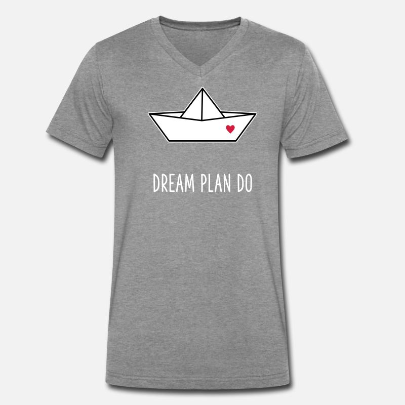 Dream Plan Do - Papierboot Schiffchen Herz - Männer Premium Bio T-Shirt mit V-Ausschnitt - Dunkelgrau meliert