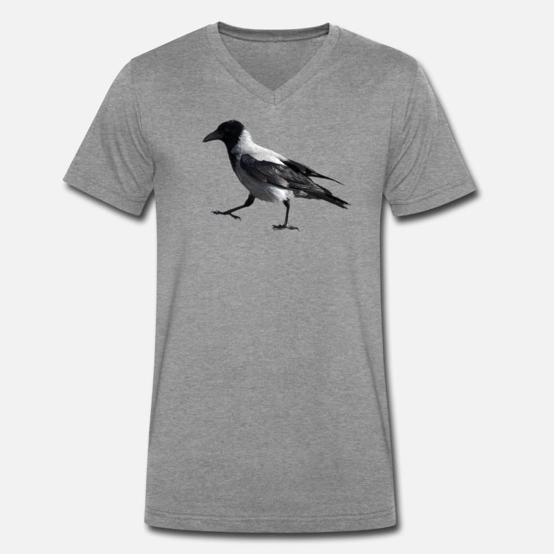 Ein kleiner Schritt durch eine Krähe - Männer Premium Bio T-Shirt mit V-Ausschnitt - Dunkelgrau meliert