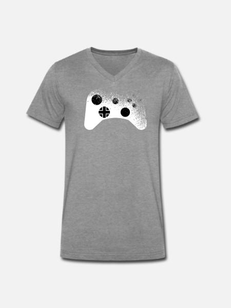 Splatter - Controller Muster für Gamer cool - Männer Premium Bio T-Shirt mit V-Ausschnitt - Dunkelgrau meliert