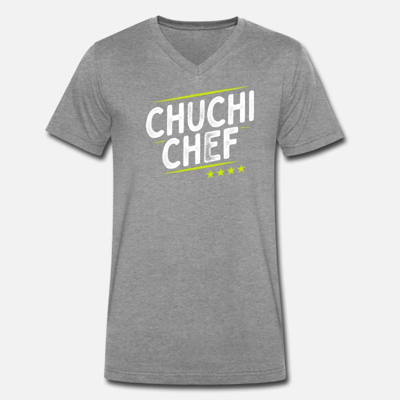 Küchenchef - Chuchi Chef - Schweizerdeutsch - Männer Premium Bio T-Shirt mit V-Ausschnitt - Dunkelgrau meliert