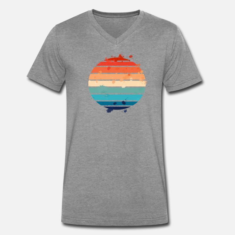 Splatter Retro Sunset - Männer Premium Bio T-Shirt mit V-Ausschnitt - Dunkelgrau meliert