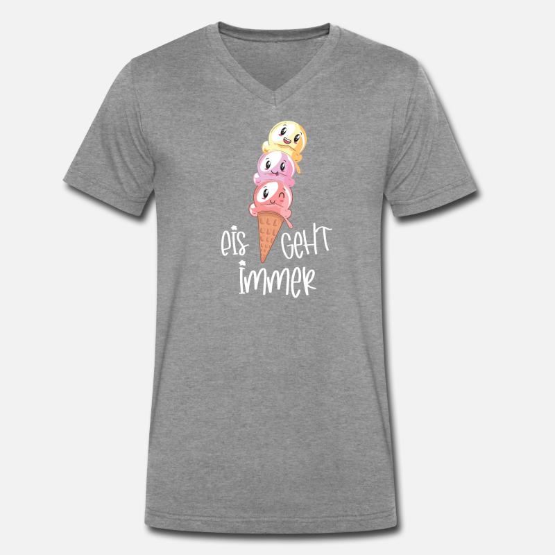 Eiscreme Lover Kawaii "Eis geht immer" - Männer Premium Bio T-Shirt mit V-Ausschnitt - Dunkelgrau meliert