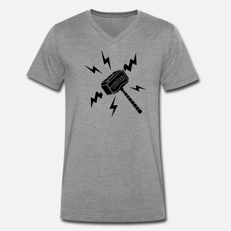 Thor-Hammer mit Text THOR - Männer Premium Bio T-Shirt mit V-Ausschnitt - Dunkelgrau meliert