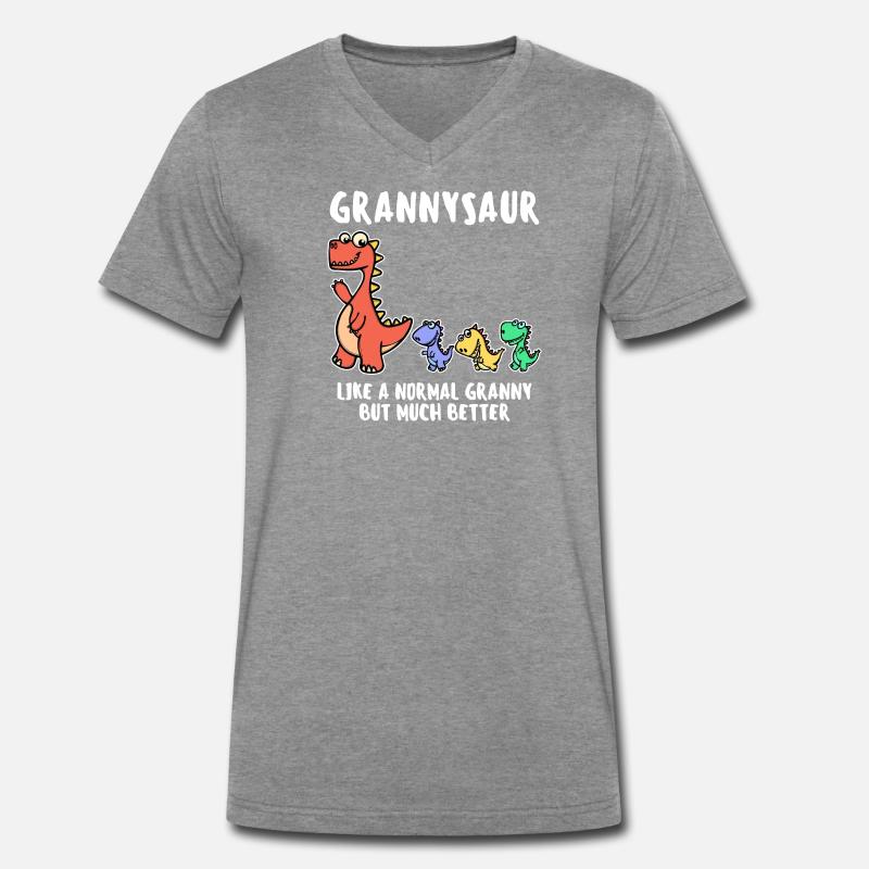 Oma Cool Statement Großmutter Dinosaurier - Männer Premium Bio T-Shirt mit V-Ausschnitt - Dunkelgrau meliert