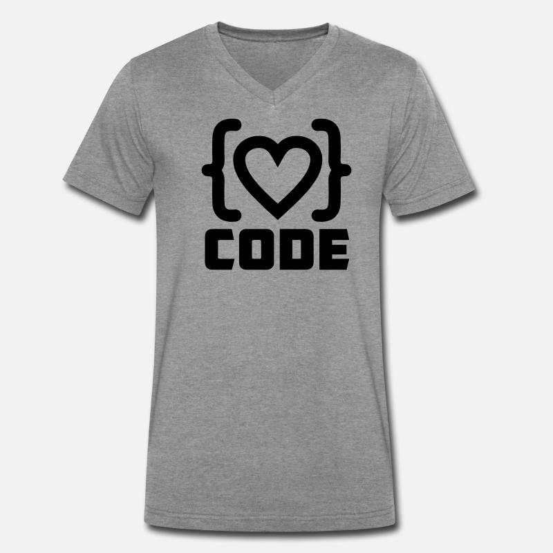 Herzprogrammierer Code Logo mit Text CODE - Männer Premium Bio T-Shirt mit V-Ausschnitt - Dunkelgrau meliert