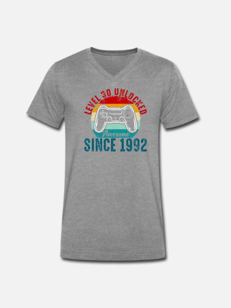 Level 30 Entsperrtes Retro-Controller-Tee - Männer Premium Bio T-Shirt mit V-Ausschnitt - Dunkelgrau meliert