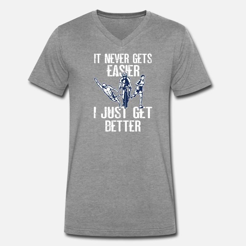 Es Wird Nie Einfacher Triathlon - Männer Premium Bio T-Shirt mit V-Ausschnitt - Dunkelgrau meliert