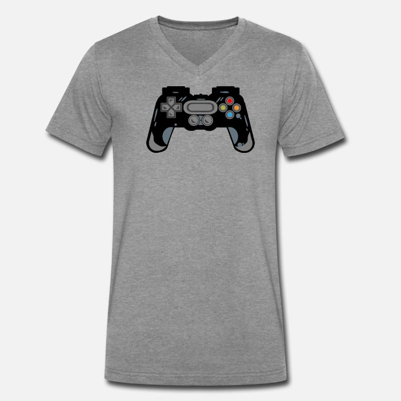 Retro Controller Silhouette - Männer Premium Bio T-Shirt mit V-Ausschnitt - Dunkelgrau meliert