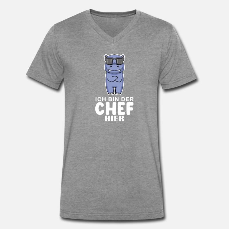 cooles Nilpferd Chef Spruch - Männer Premium Bio T-Shirt mit V-Ausschnitt - Dunkelgrau meliert