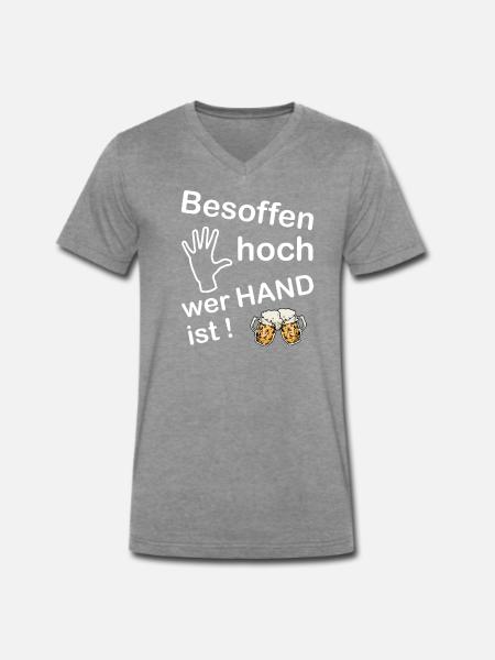 Besoffen hoch wer Hand ist! - Männer Premium Bio T-Shirt mit V-Ausschnitt - Dunkelgrau meliert