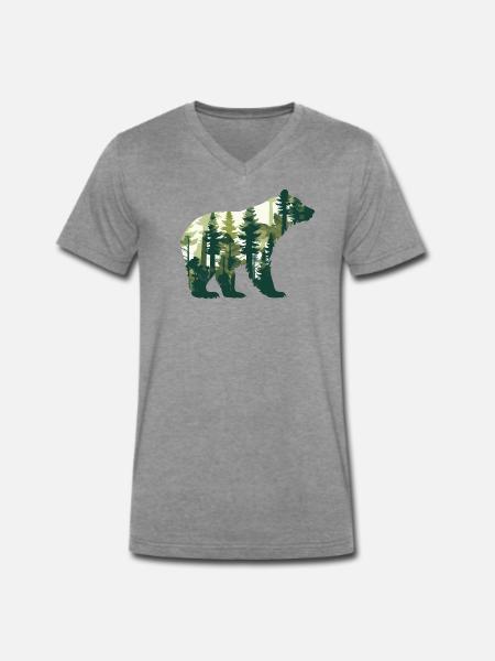 Bär Wald Wildtier Tier Natur Bären - Männer Premium Bio T-Shirt mit V-Ausschnitt - Dunkelgrau meliert - Vorne