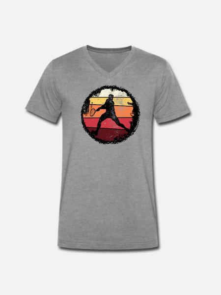 Retro Sunset Tennis Silhouette - Men's Premium Organic T-shirt with V-neck - dark heather grey