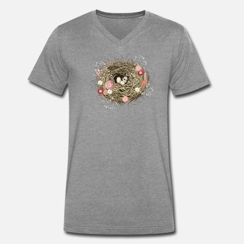 Vogelnest oder Osternest mit Trockenblumen - Männer Premium Bio T-Shirt mit V-Ausschnitt - Dunkelgrau meliert