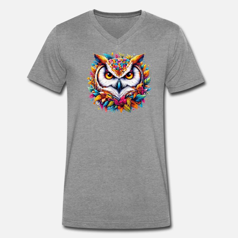 Eule - Männer Premium Bio T-Shirt mit V-Ausschnitt - Dunkelgrau meliert